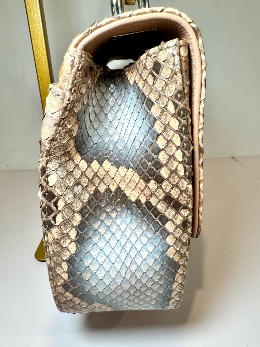 Christian Dior Perle Bronze Python Miss Dior Medium Flap Bag W Gold Chain Strap - Picture 7 of 16